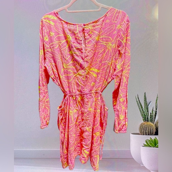 Universal Thread Dress Pink Floral Balloon Long Sleeve Mini ALine - Picture 3 of 5